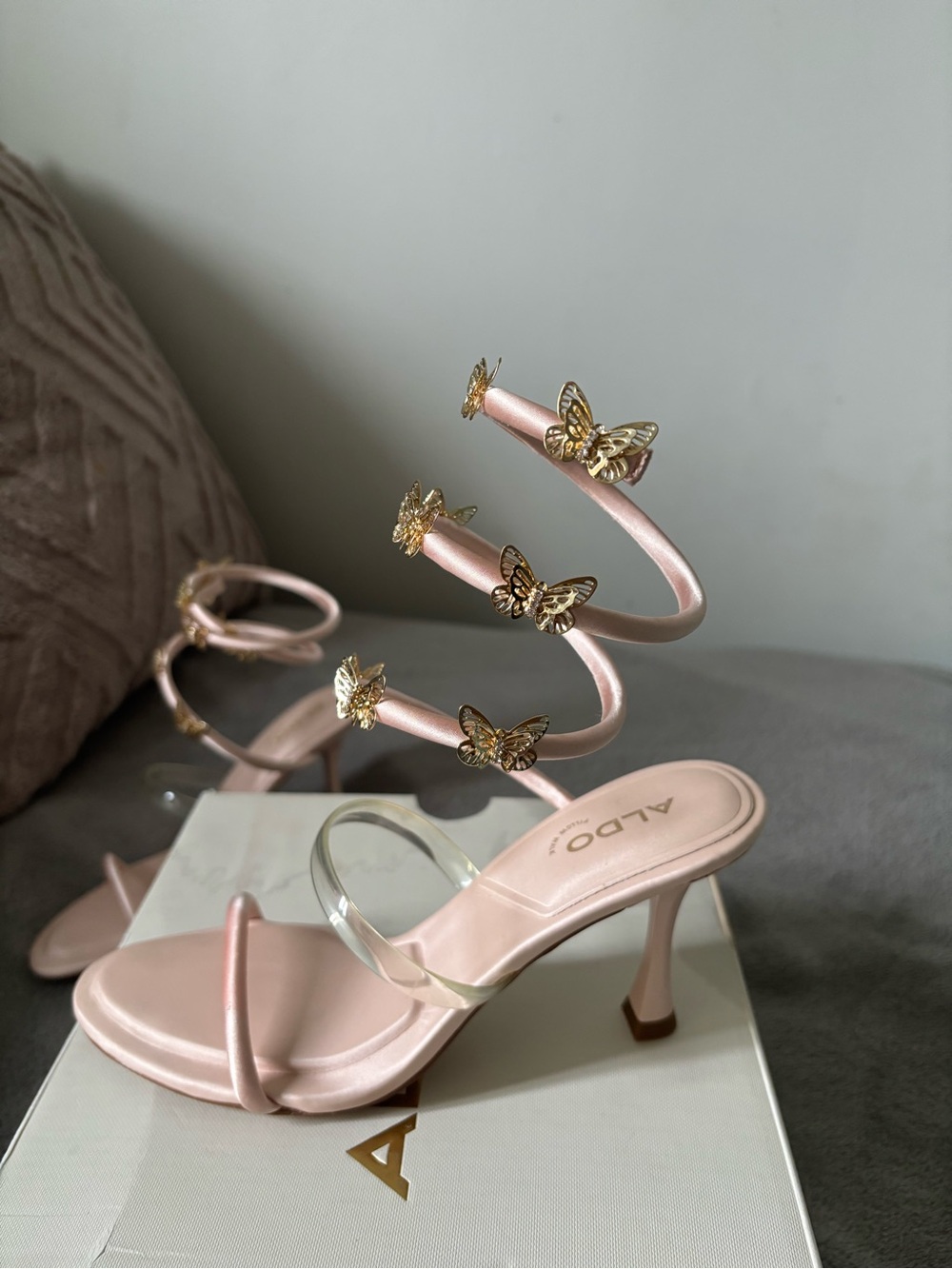 Aldo Blush Pink Spiral Butterfly Heeled Sandals